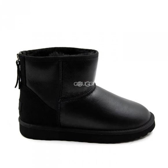 Женские мини угги на молнии Ugg Classic Mini Zip Metallic Black (без камней)