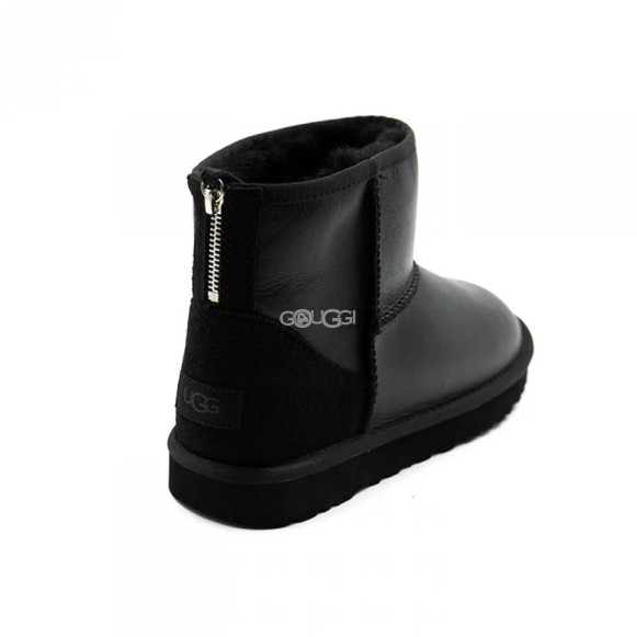 Женские мини угги на молнии Ugg Classic Mini Zip Metallic Black (без камней)