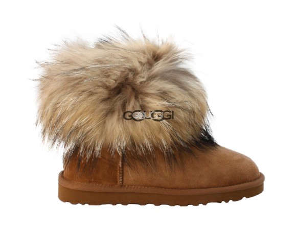 Женские мини угги с мехом лисы Mini Fox Fur Chestnut